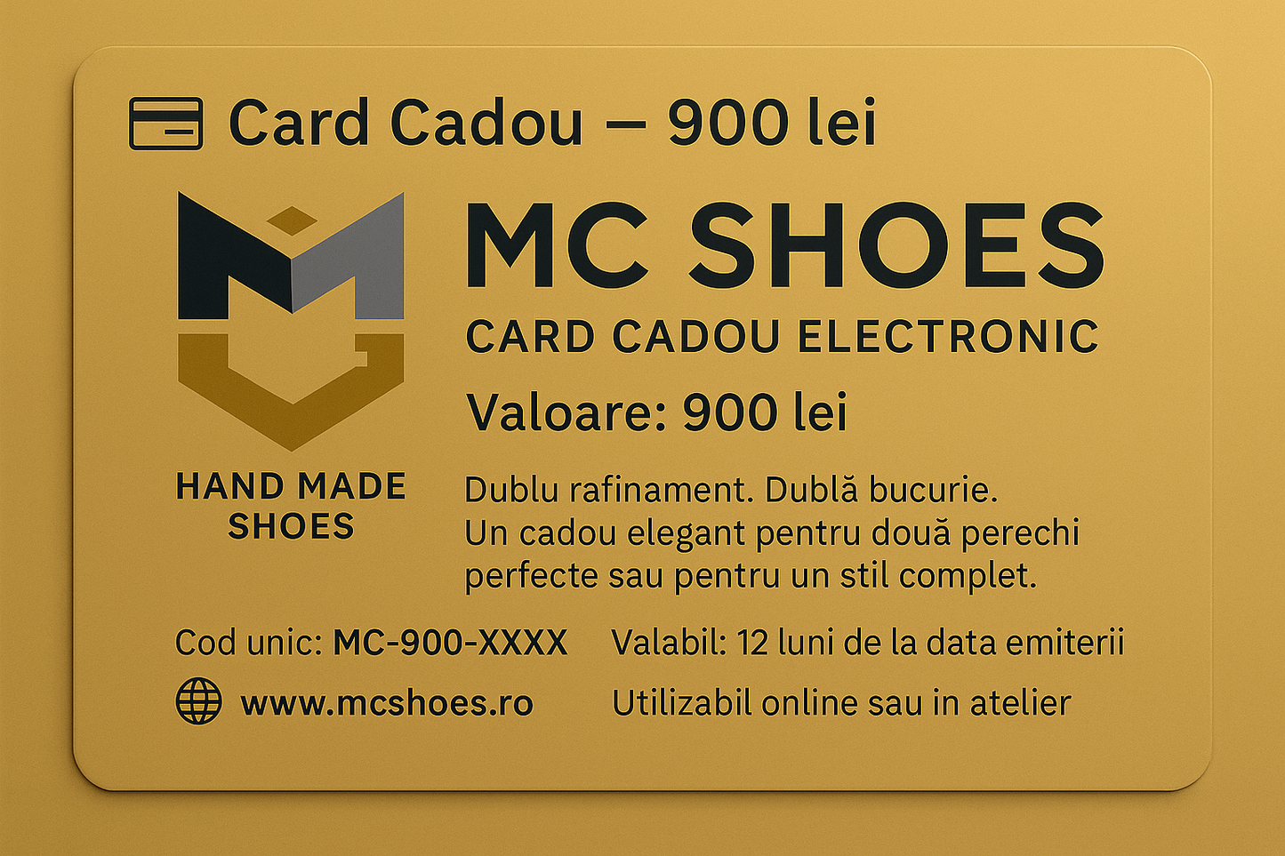 Card Cadou Premium 900 Lei - Voucher Digital | MC SHOES