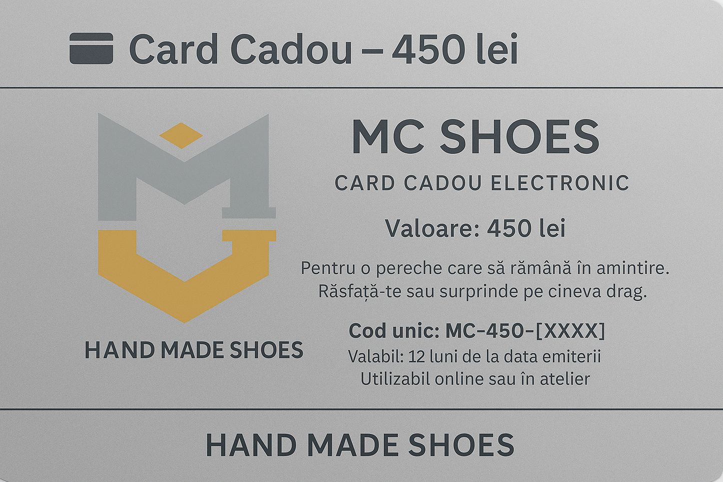 Card Cadou Premium 450 Lei - Voucher Digital | MC SHOES