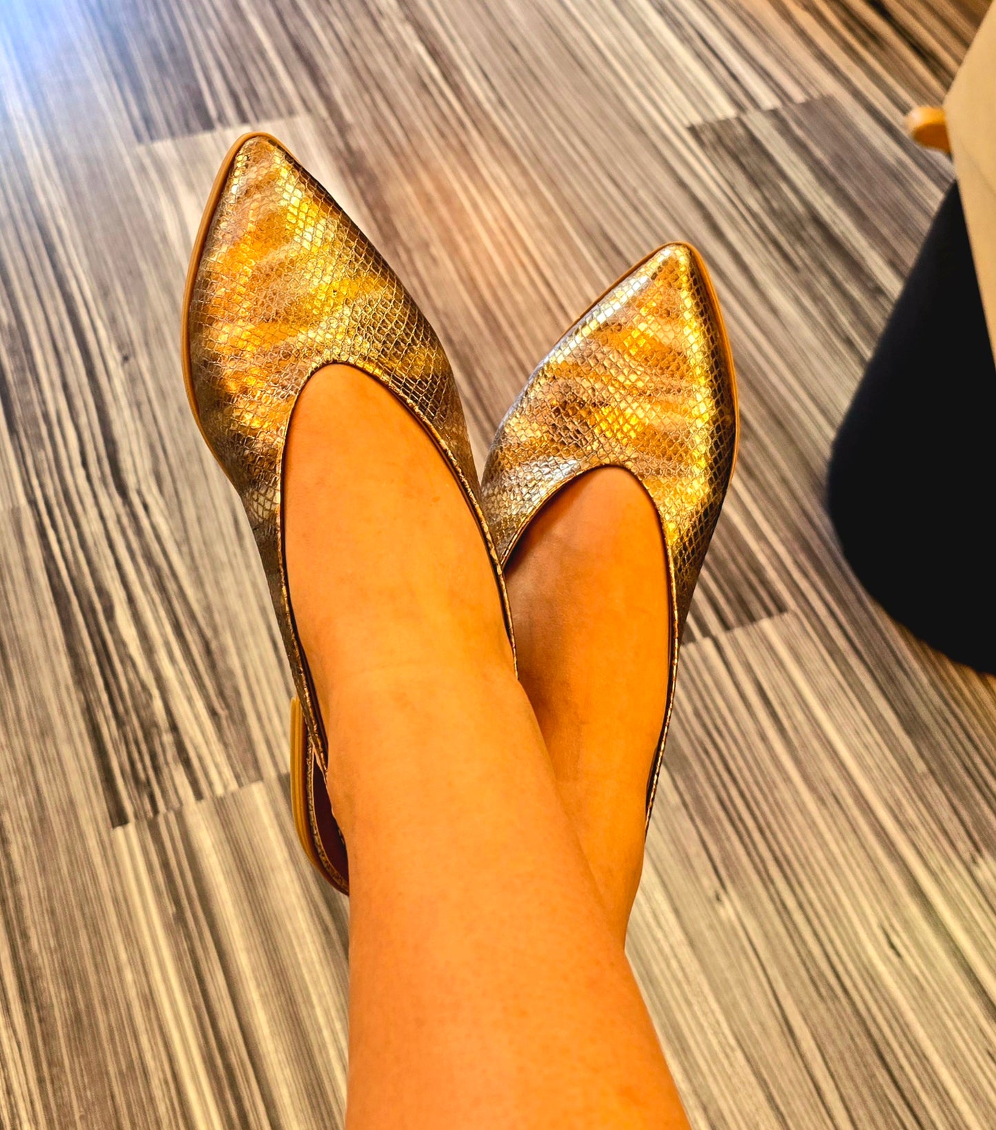 IRIS - Balerini Aurii cu Model Șarpe din Piele Naturală | MC SHOES - MC SHOES